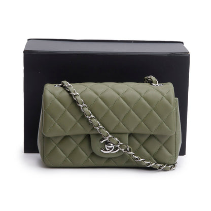 Chanel Oliver Green Quilted Lambskin Classic Mini Rectangular Flap Bag