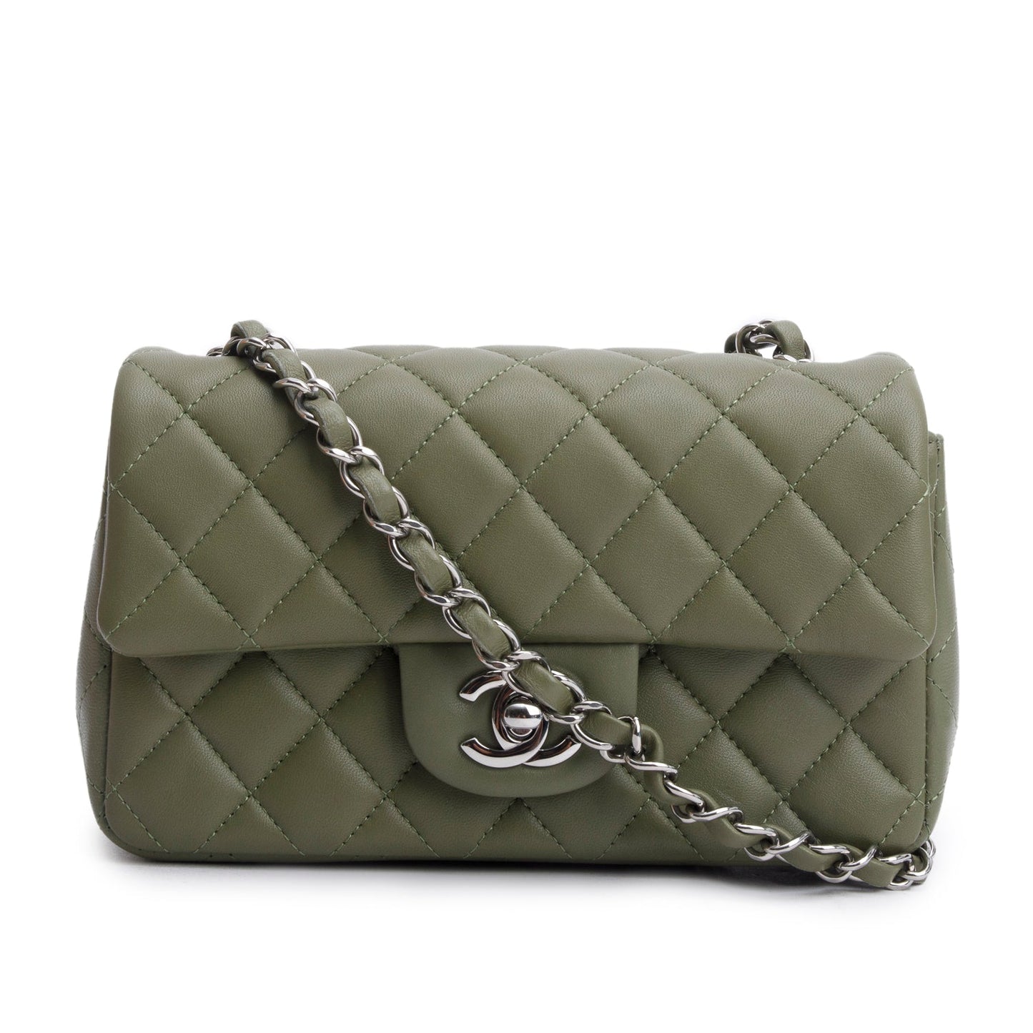 Chanel Oliver Green Quilted Lambskin Classic Mini Rectangular Flap Bag