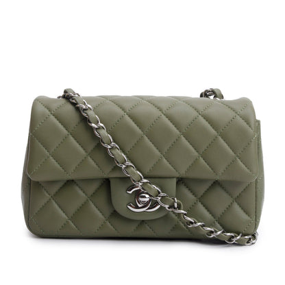 Chanel Oliver Green Quilted Lambskin Classic Mini Rectangular Flap Bag