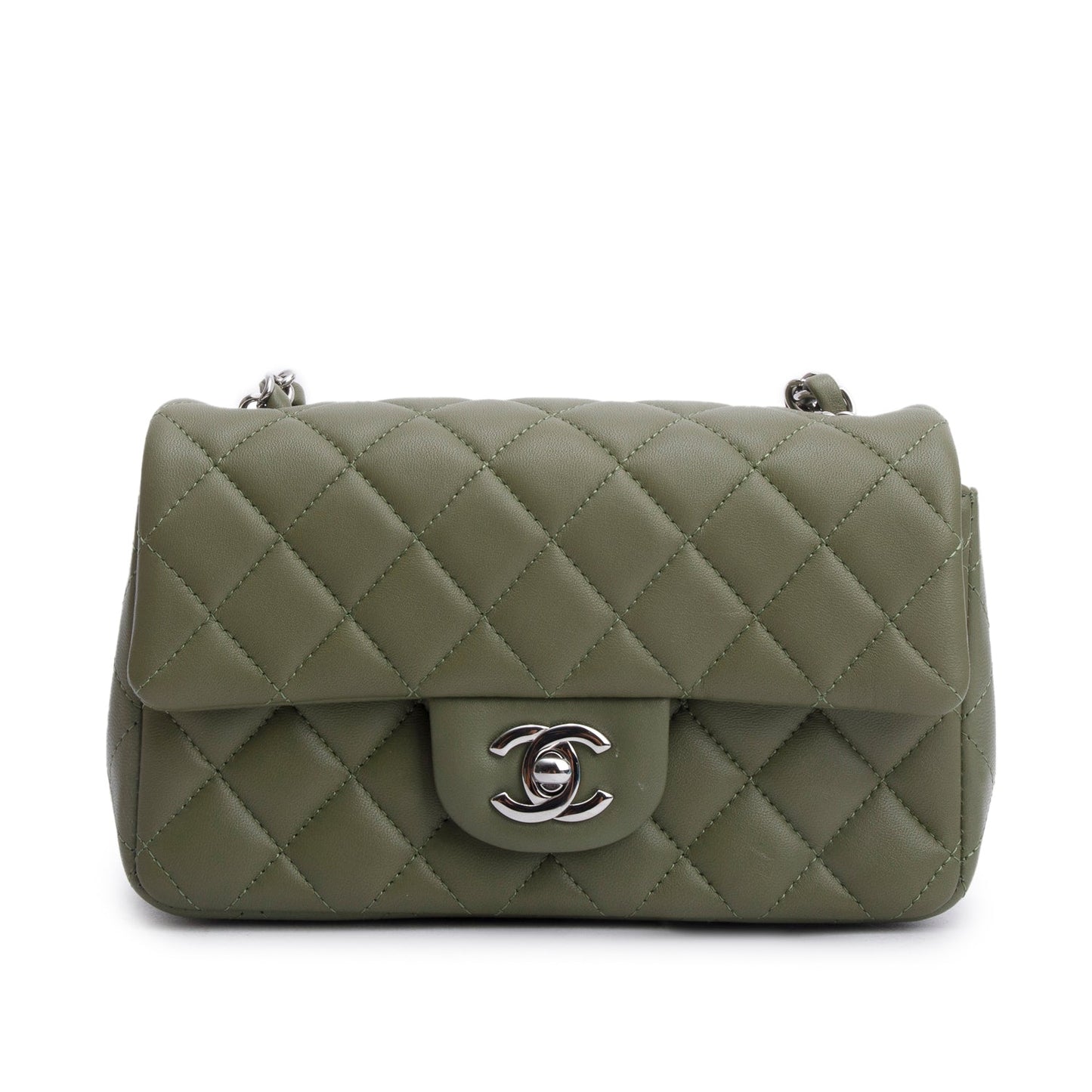 Chanel Oliver Green Quilted Lambskin Classic Mini Rectangular Flap Bag