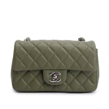 Chanel Oliver Green Quilted Lambskin Classic Mini Rectangular Flap Bag
