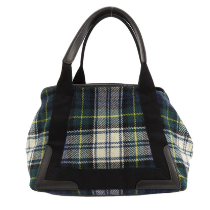 BALENCIAGA Tote Bag 339933 wool green Navy Cabas Check Pattern