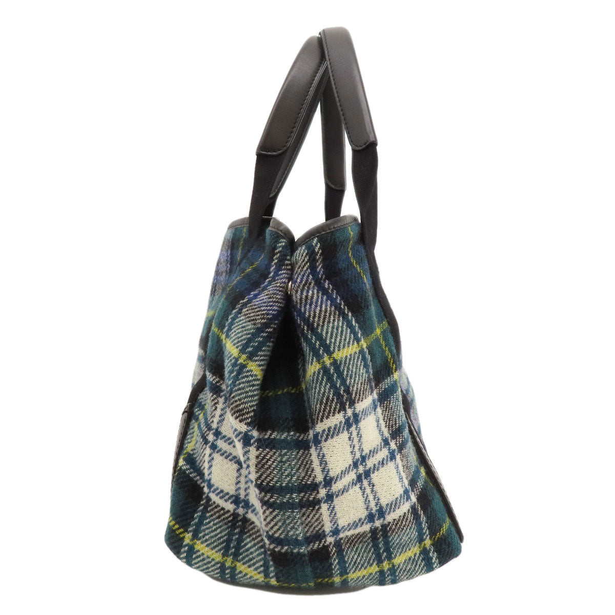 BALENCIAGA Tote Bag 339933 wool green Navy Cabas Check Pattern