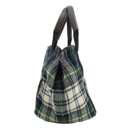 BALENCIAGA Tote Bag 339933 wool green Navy Cabas Check Pattern