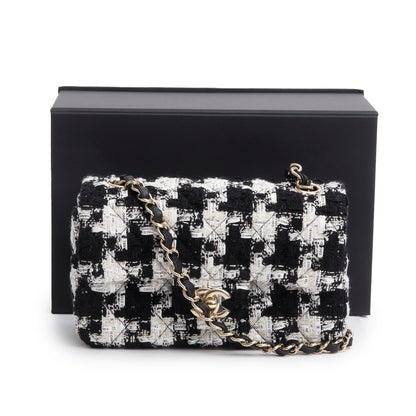 Chanel Black/White Tweed Houndstooth Quilted Mini Rectangular Flap