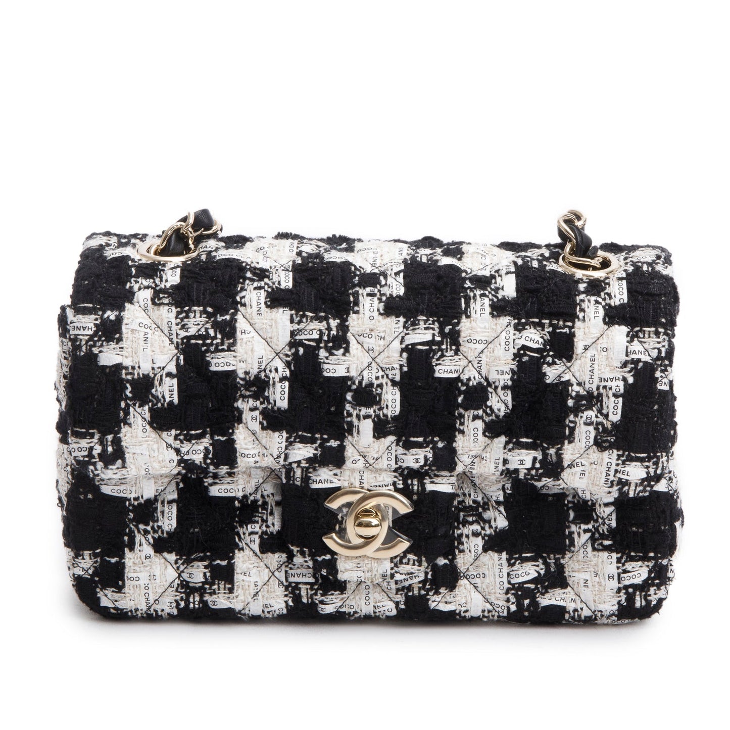 Chanel Black/White Tweed Houndstooth Quilted Mini Rectangular Flap