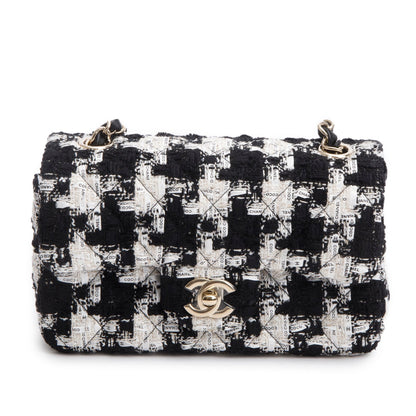 Chanel Black/White Tweed Houndstooth Quilted Mini Rectangular Flap