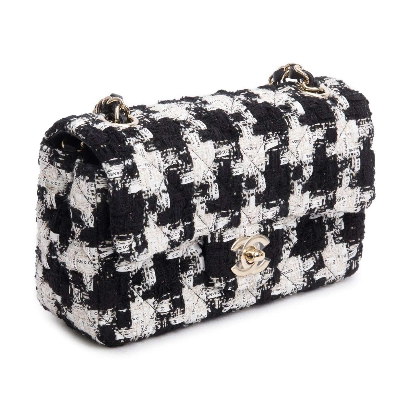 Chanel Black/White Tweed Houndstooth Quilted Mini Rectangular Flap