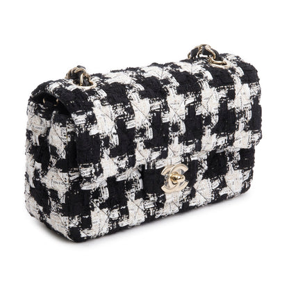 Chanel Black/White Tweed Houndstooth Quilted Mini Rectangular Flap