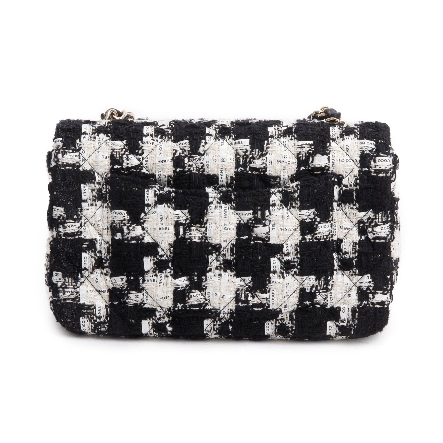 Chanel Black/White Tweed Houndstooth Quilted Mini Rectangular Flap