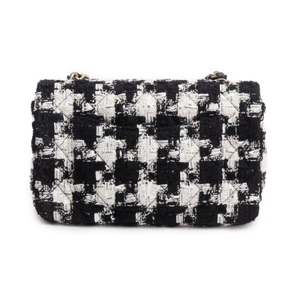 Chanel Black/White Tweed Houndstooth Quilted Mini Rectangular Flap