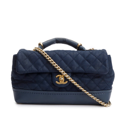 Chanel Navy Caviar Quilted Medium Globe Trotter Flap Bag
