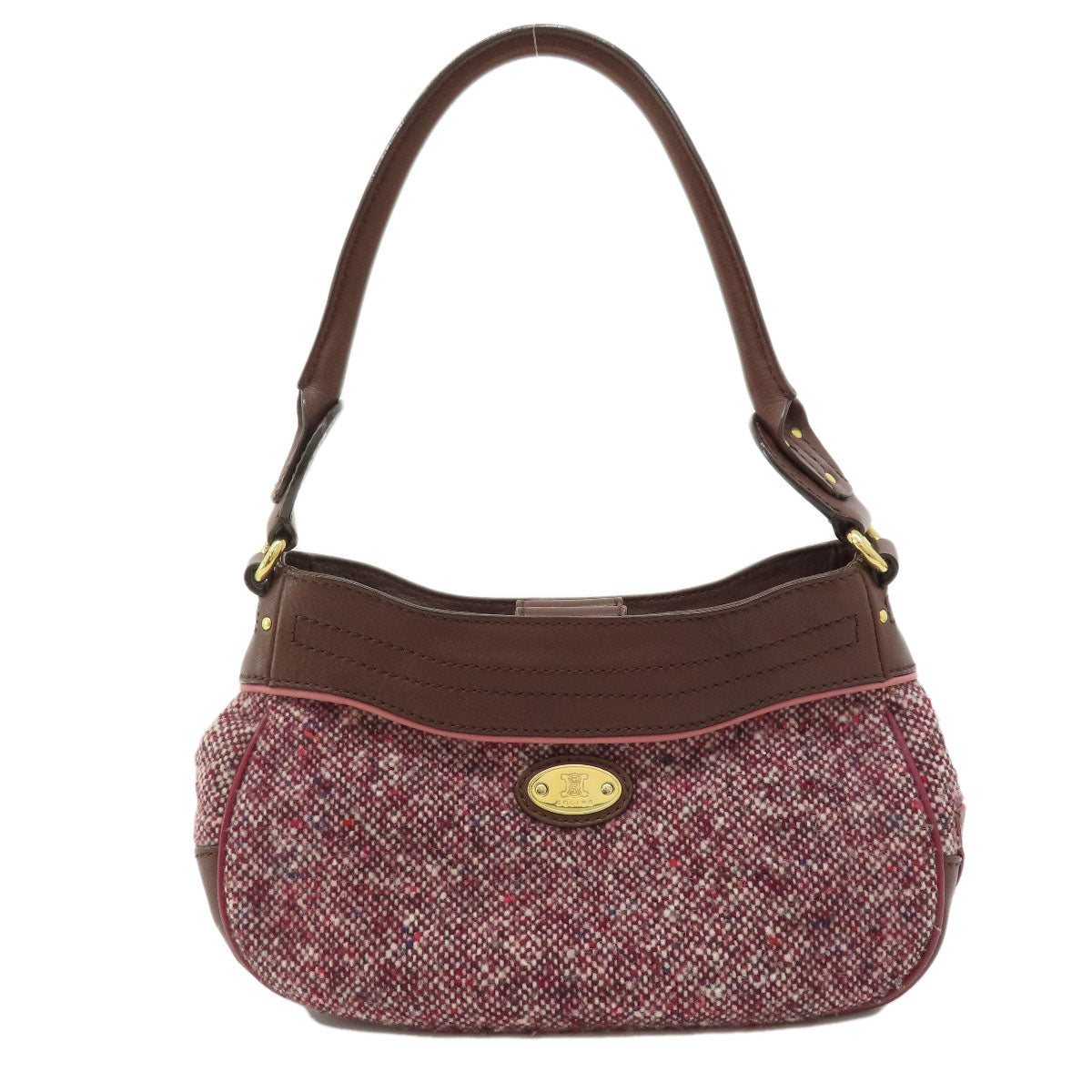 CELINE Handbag Tweed, Leather Red logoMetal Tweed Women
