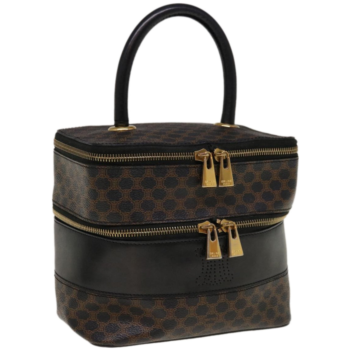 Luxury CELINE Macadam Canvas Vany Cosmetic Pouch PVC Leather Black  65328A