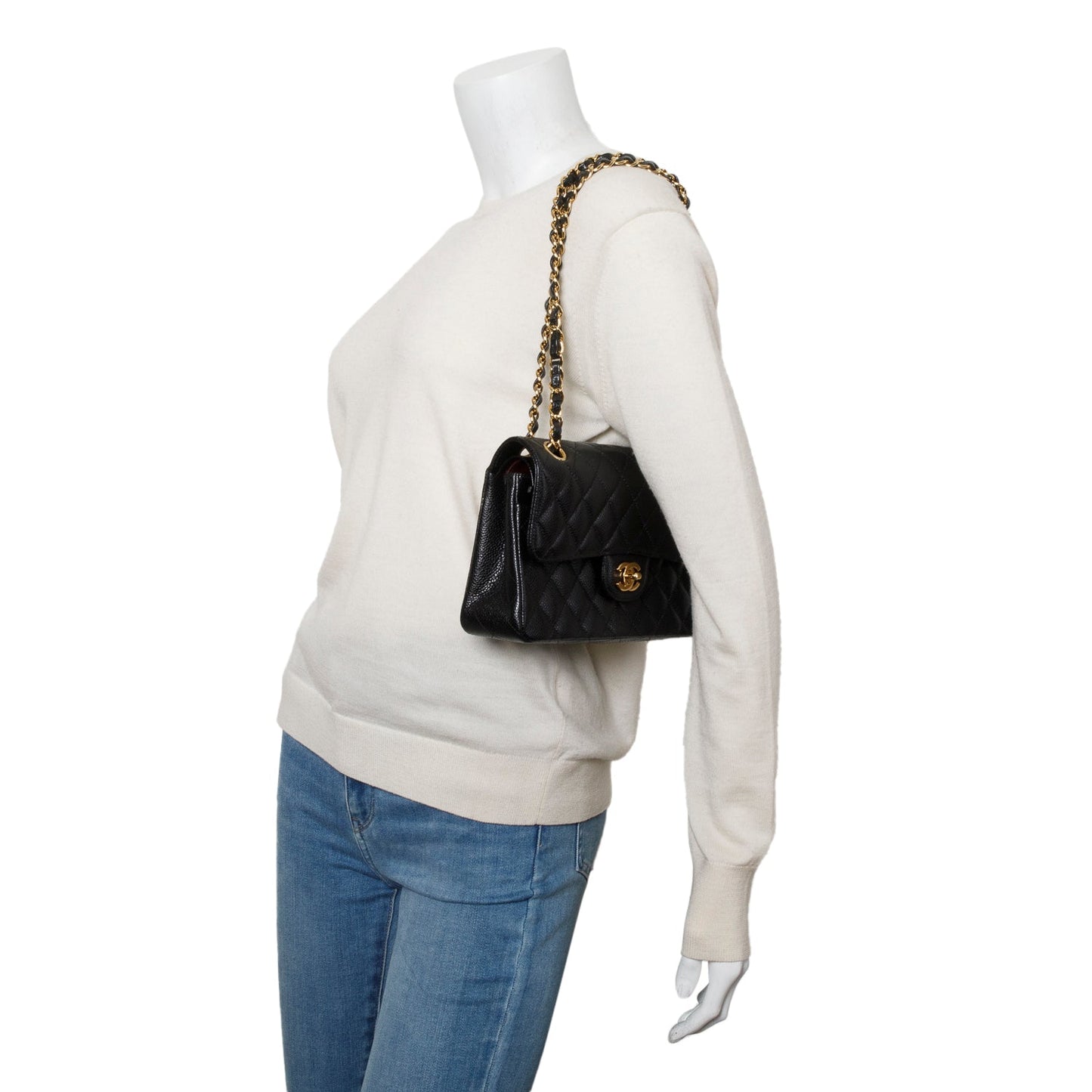 Chanel Black Quilted Caviar Leather Classic Small Double Flap Bag
