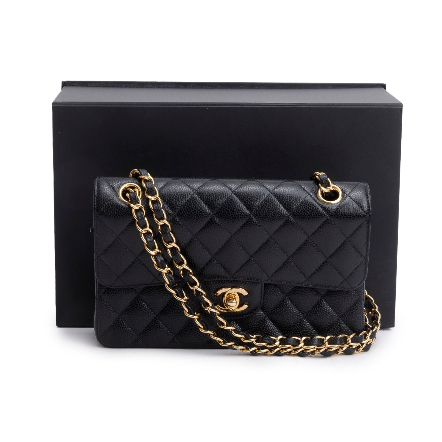 Chanel Black Quilted Caviar Leather Classic Small Double Flap Bag