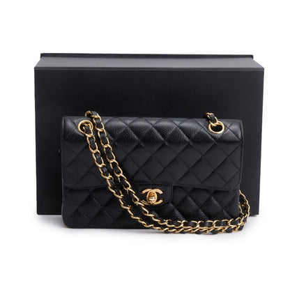 Chanel Black Quilted Caviar Leather Classic Small Double Flap Bag
