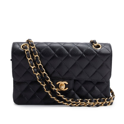 Chanel Black Quilted Caviar Leather Classic Small Double Flap Bag