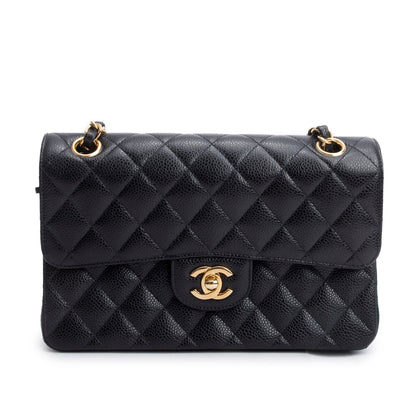 Chanel Black Quilted Caviar Leather Classic Small Double Flap Bag