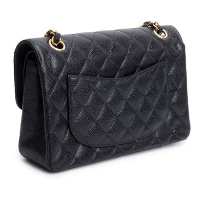 Chanel Black Quilted Caviar Leather Classic Small Double Flap Bag