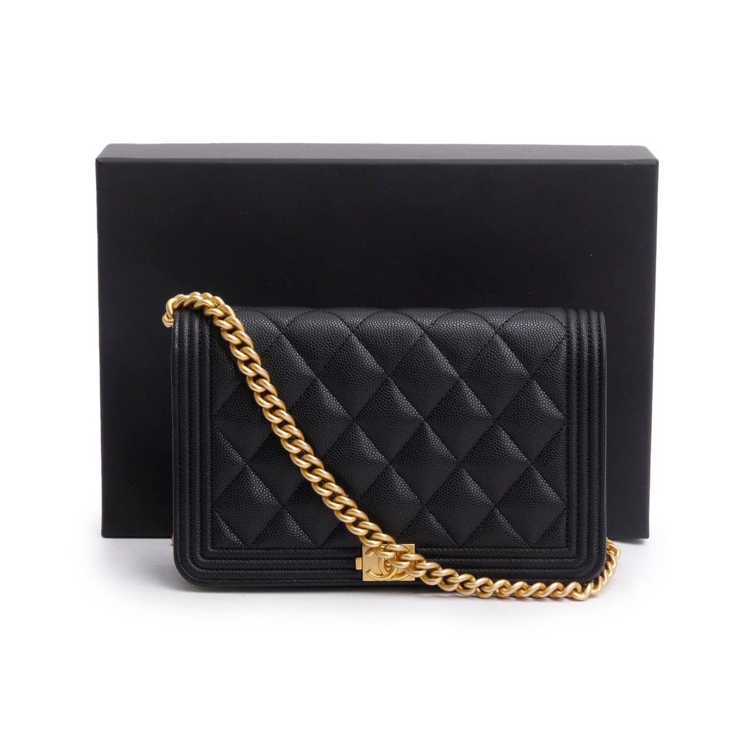 Chanel Black Caviar Quilted Boy Wallet on Chain