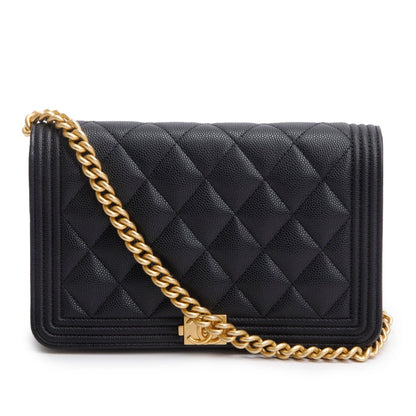 Chanel Black Caviar Quilted Boy Wallet on Chain