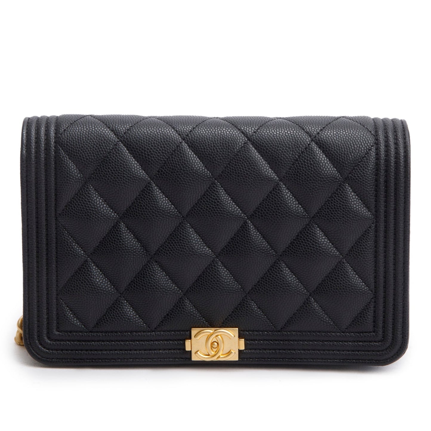Chanel Black Caviar Quilted Boy Wallet on Chain