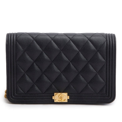 Chanel Black Caviar Quilted Boy Wallet on Chain