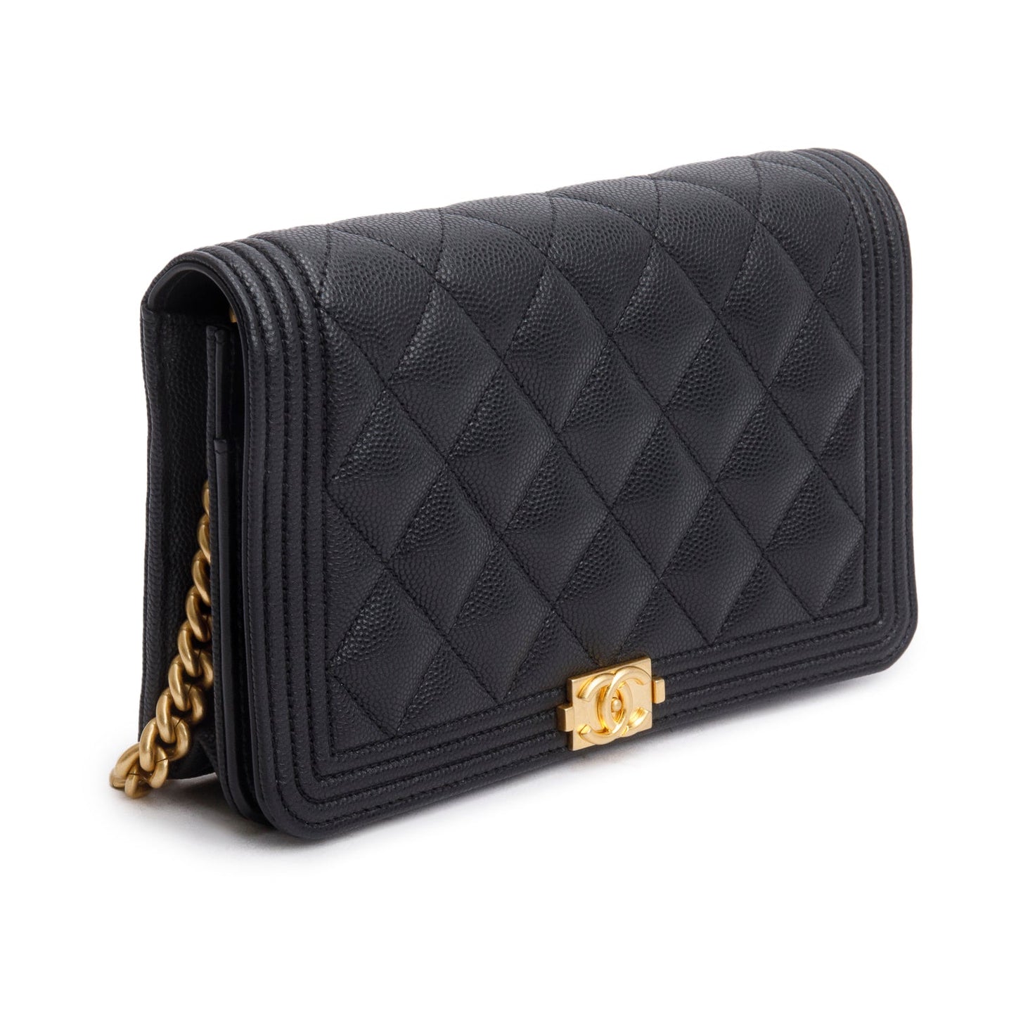 Chanel Black Caviar Quilted Boy Wallet on Chain