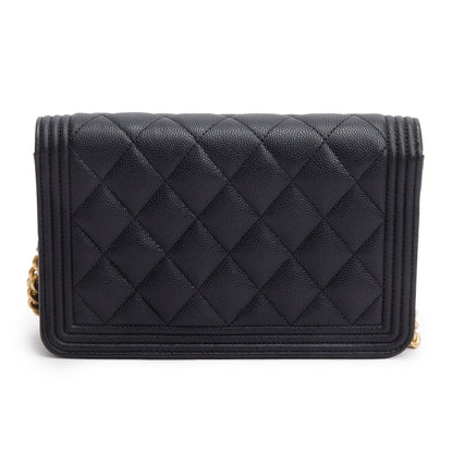 Chanel Black Caviar Quilted Boy Wallet on Chain
