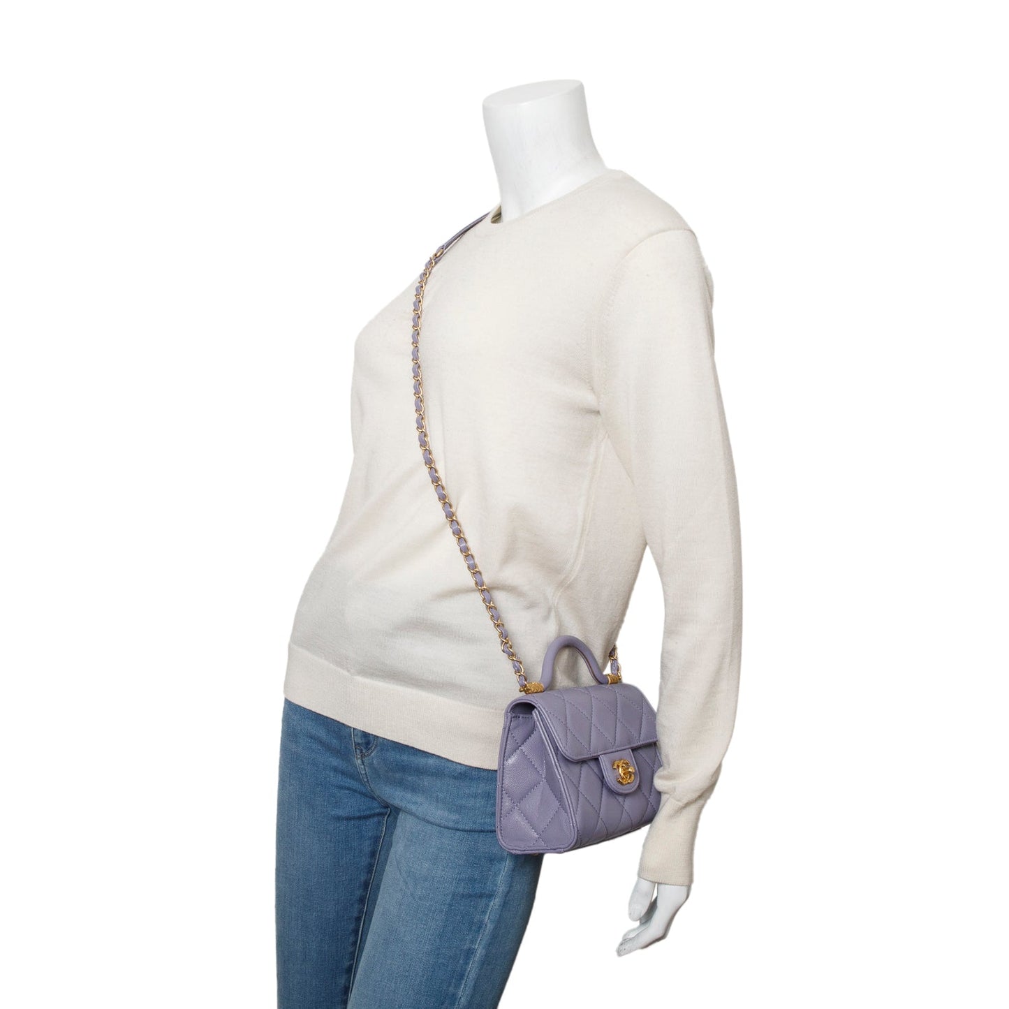Chanel 2024 Purple Quilted Caviar Leather Mini Top Handle Flap Bag