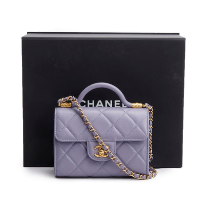 Chanel 2024 Purple Quilted Caviar Leather Mini Top Handle Flap Bag