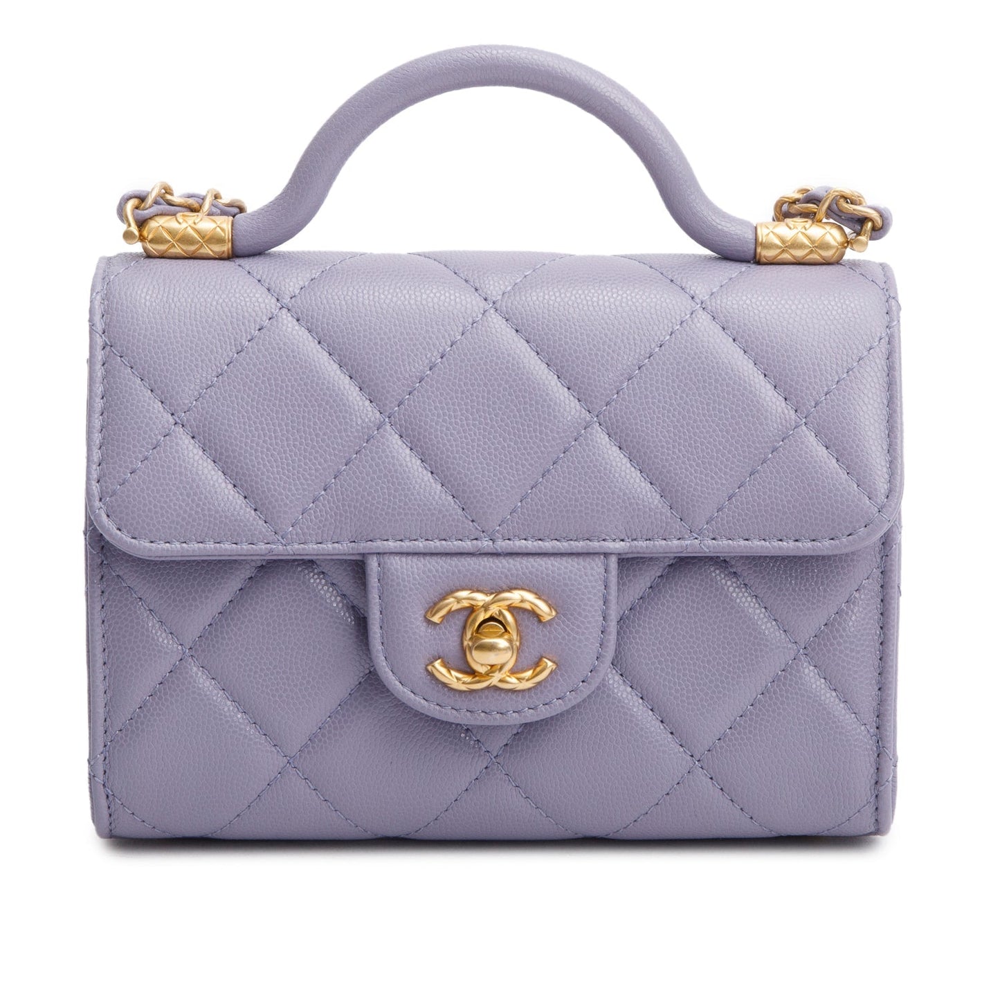 Chanel 2024 Purple Quilted Caviar Leather Mini Top Handle Flap Bag