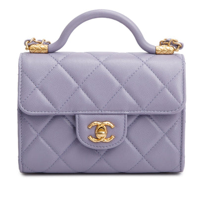 Chanel 2024 Purple Quilted Caviar Leather Mini Top Handle Flap Bag