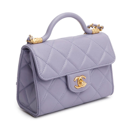 Chanel 2024 Purple Quilted Caviar Leather Mini Top Handle Flap Bag