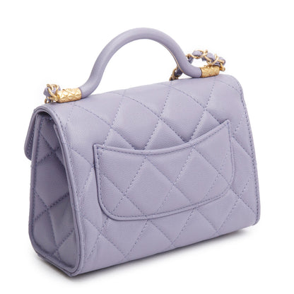 Chanel 2024 Purple Quilted Caviar Leather Mini Top Handle Flap Bag