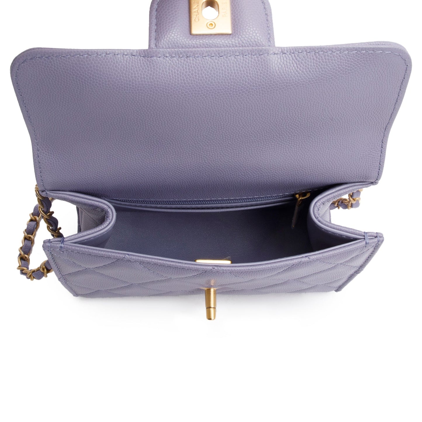 Chanel 2024 Purple Quilted Caviar Leather Mini Top Handle Flap Bag