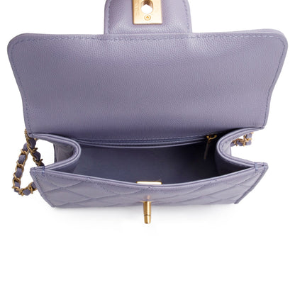 Chanel 2024 Purple Quilted Caviar Leather Mini Top Handle Flap Bag