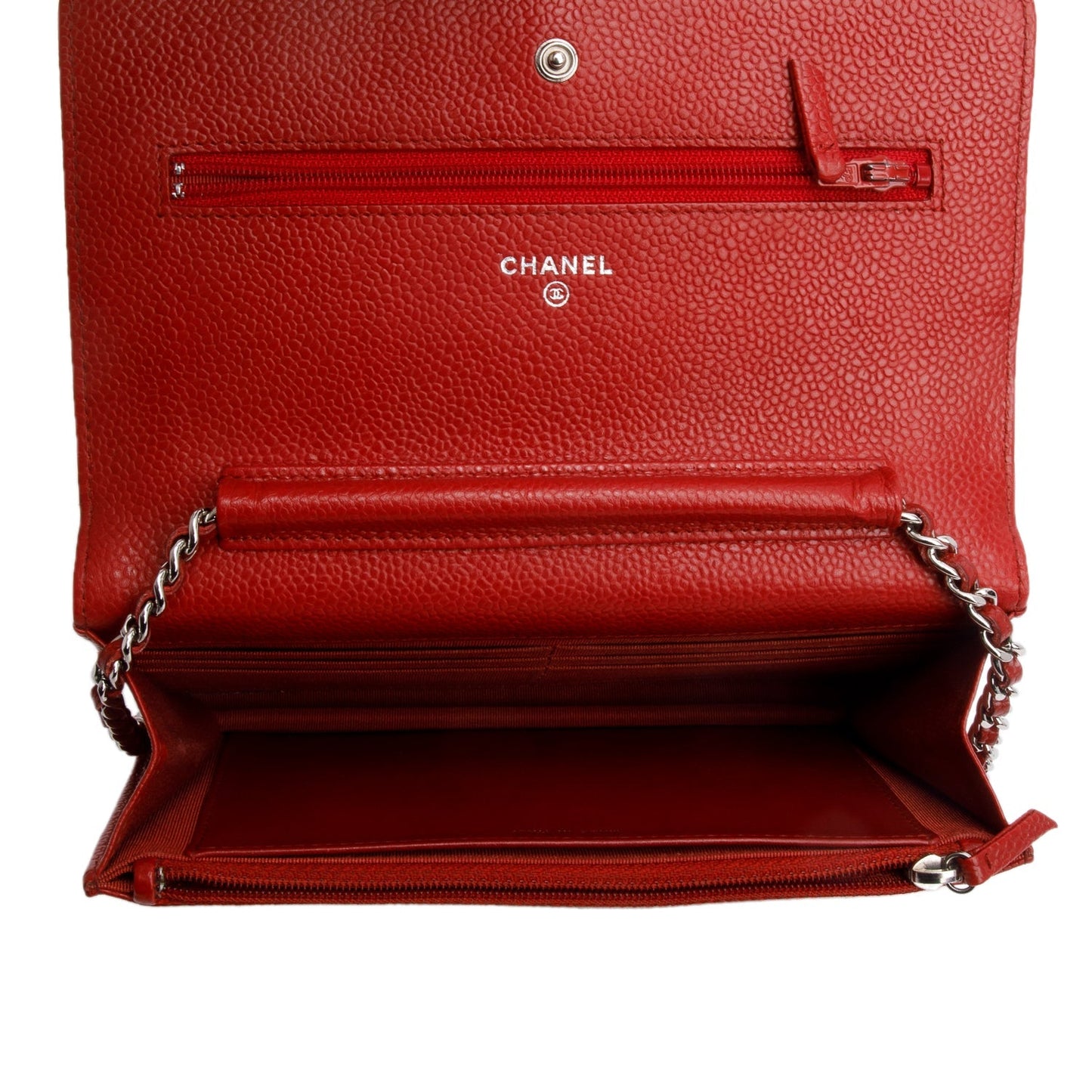 Chanel Red Quilted Caviar Leather Classic Wallet on Chain