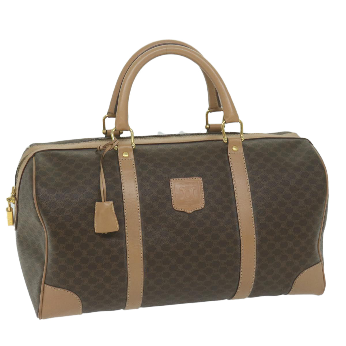 Luxury CELINE Macadam Canvas Boston Bag PVC Brown  65445