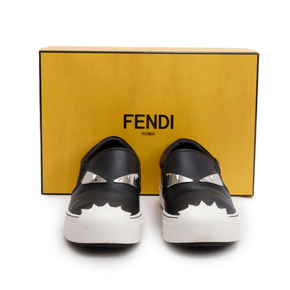 Fendi Black Leather Monster Eye Sneakers, Size 39