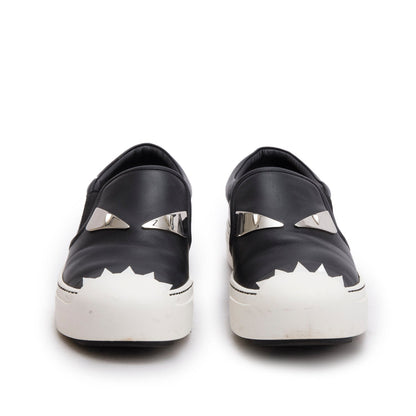 Fendi Black Leather Monster Eye Sneakers, Size 39