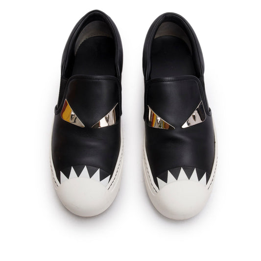 Fendi Black Leather Monster Eye Sneakers, Size 39