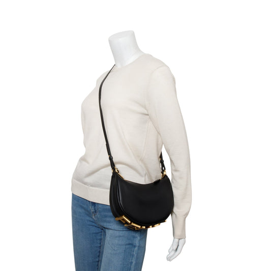 Fendi 2024 Black Vitello Grace Leather Mini Fendigraphy Hobo Bag