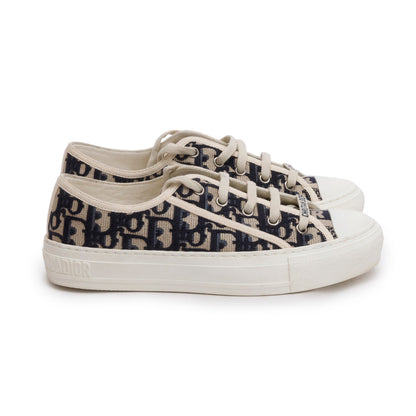 Christian Dior Deep Blue Oblique Embroidered Cotton Walk'n'Dior Sneakers, Size 37.5