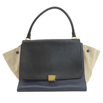 CELINE Tote Bag Leather, Canvas Navy Trapeze Women