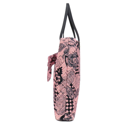 CHANEL Tote Bag cotton pink Camellia ribbon tote
