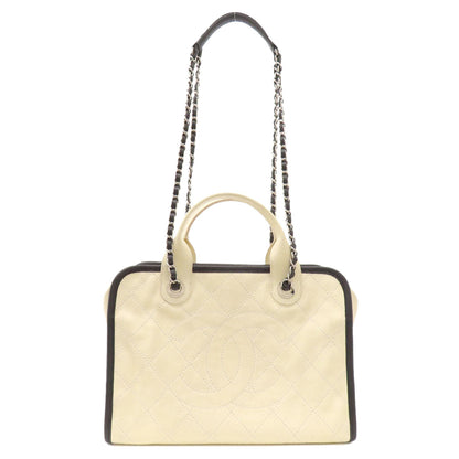 CHANEL Tote Bag Grained Calfskin Skin white COCO Mark 2WAY SilverMetal