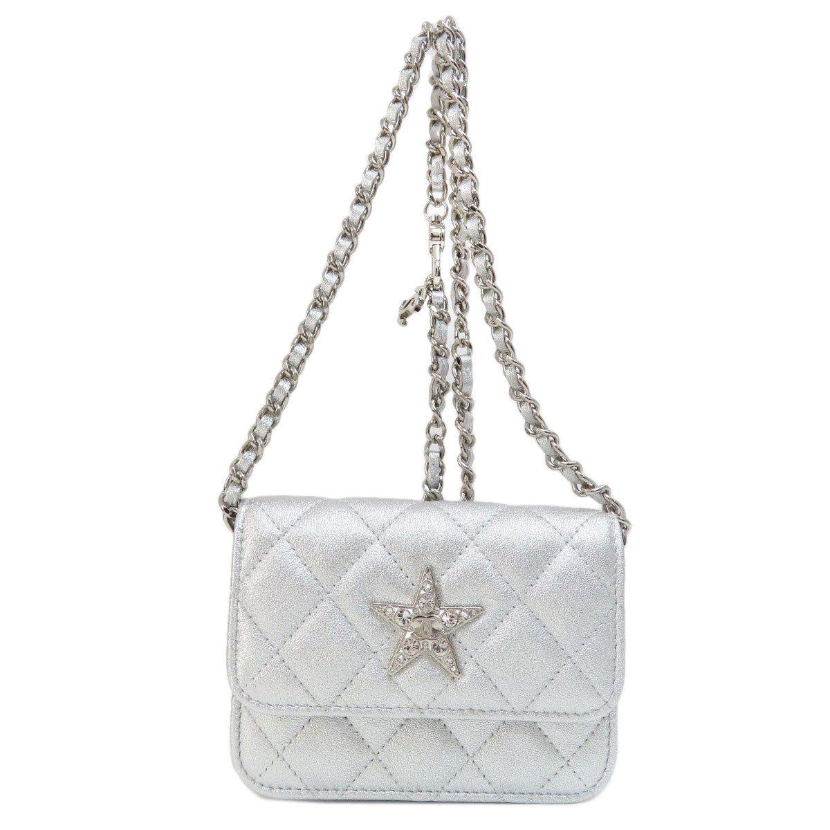 CHANEL Shoulder Bag lambskin Silver Mini ChainShoulder Star Motif Matelasse SilverMetal