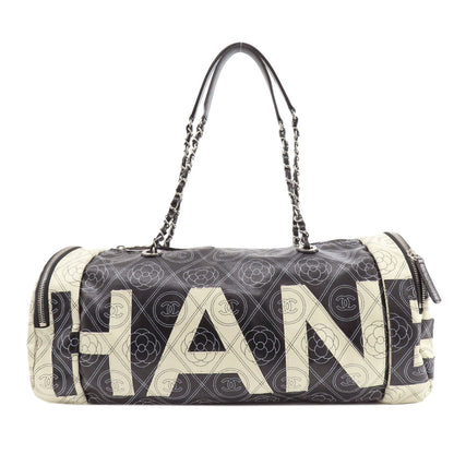 CHANEL Boston Duffel bag Coated canvas black COCO Mark Camellia 2WAY SilverMetal